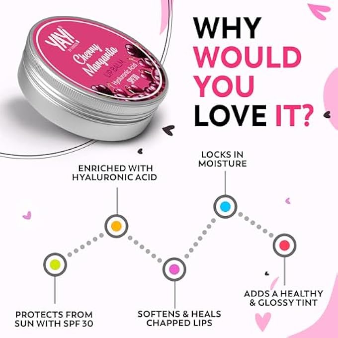 Nimson YAY! BY CHERRY MARGARITA LIP BALM, WITH HYALURONIC ACID WITH SPF 30, FOR MOISTURISED & NOURISHED LIPS, PROTECTS FROM SUN DAMAGE, FOR MEN AND WOMEN - 50G - Image 4
